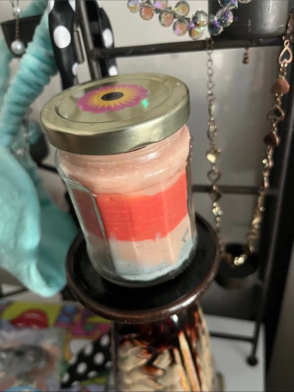 Layered Scented homemade soy candle- Pink, Coral & Light Blue